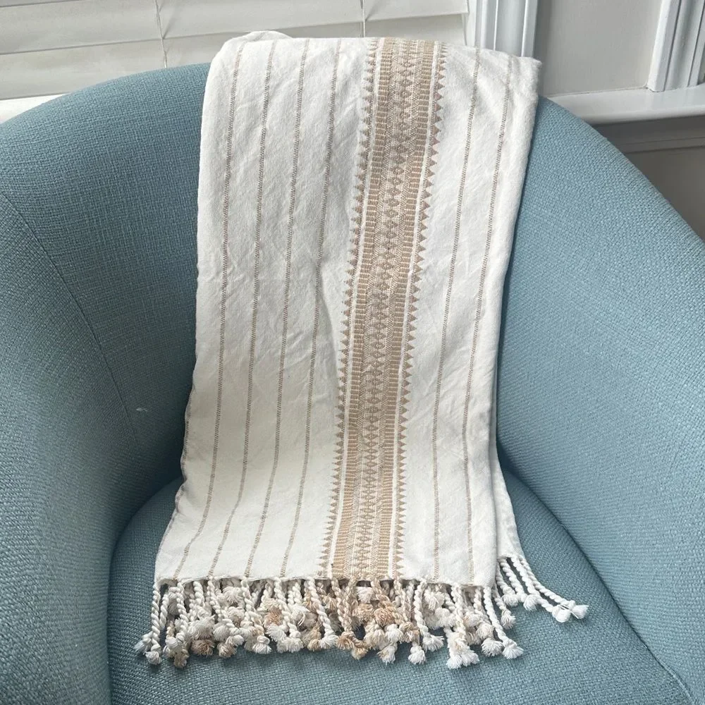 Urban 86 Super Soft Tan & Ivory 100% Cotton Throw Blanket
